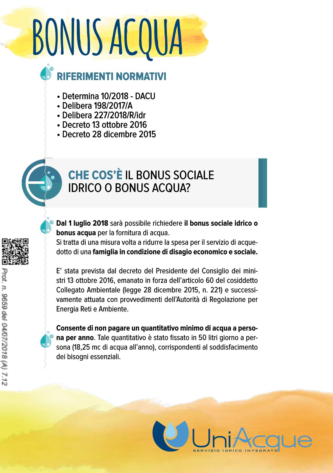 Bonus sociale idrico, dal 1 luglio presentazione domande