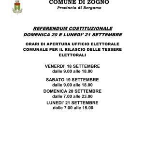 REFERENDUM COSTITUZIONALE 20 E 21 SETTEMBRE 2020